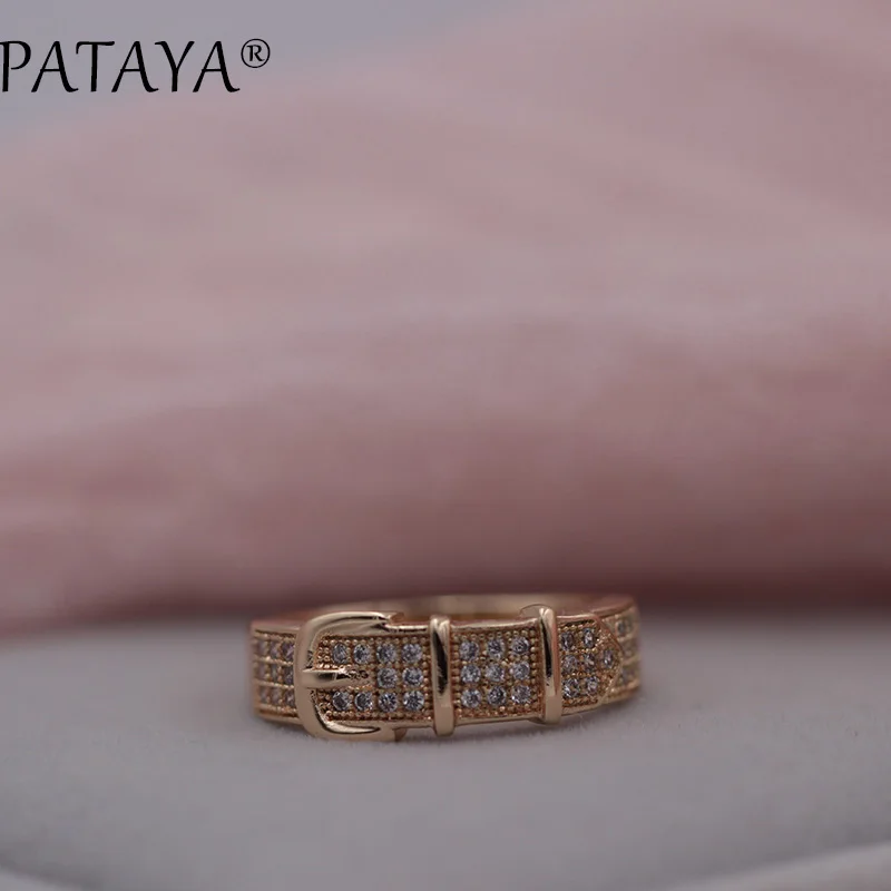 PATAYA, Новое поступление 585, розовое золото, уникальный кожаный ремень с пряжкой, женские трендовые Свадебные ювелирные изделия, белый круглый природный Цирконий, кольца