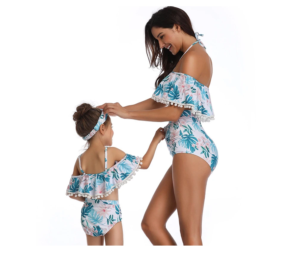 2019 бикини для маленьких детей купальник девочек с открытыми плечами мамы и дочки
