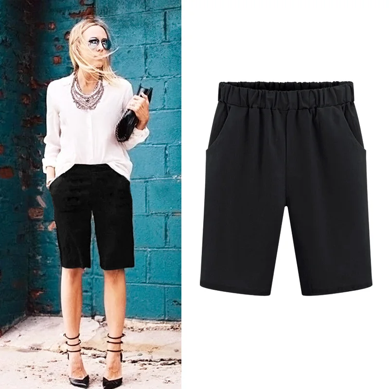 Шорты женские свободные хлопковые однотонные повседневные короткие штаны