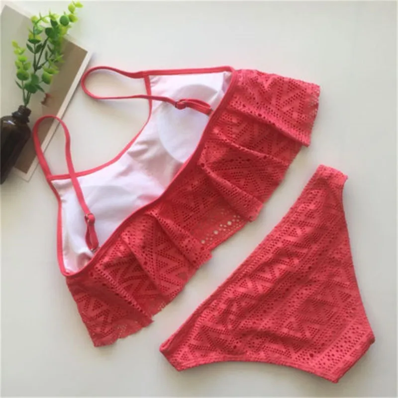 Женский комплект бикини с оборками 2018 бандажный купальник пуш апом новый