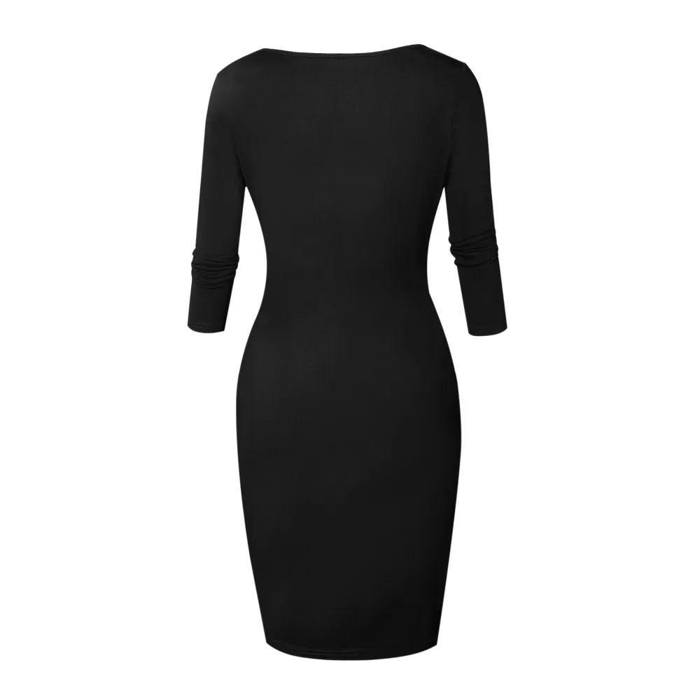 2019 Весна сексуальная женщина 3/4 рукав молния Bodycon платья для женщин Высокая талия
