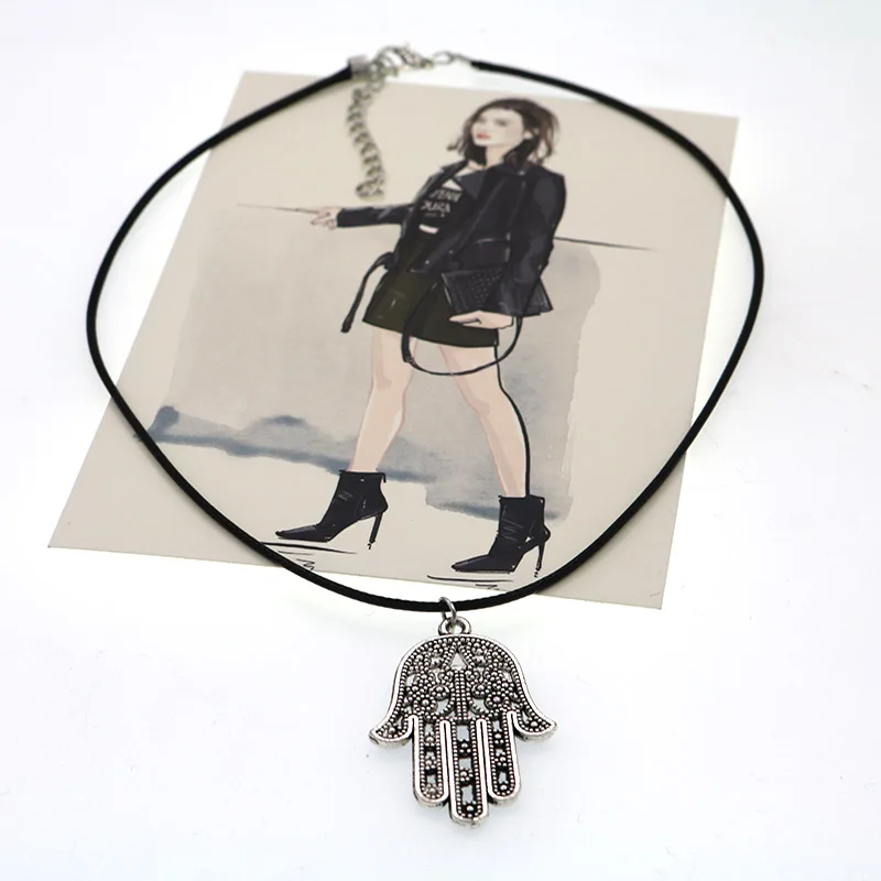 В богемном стиле винтаж &quotРука Фатимы&quot ожерелья с подвесками Женская обувь в