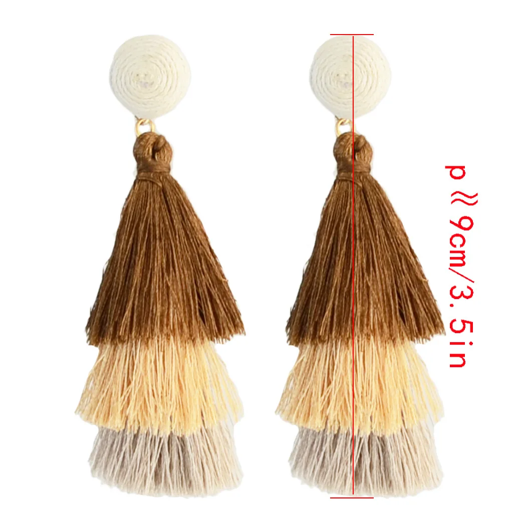 Zhushu 4 Color Boho Crystal Multi-layer Long Tassel Drop Earrings For Women Fashion Silk Fabric Dangle Earring Ethnic Jewelry |
