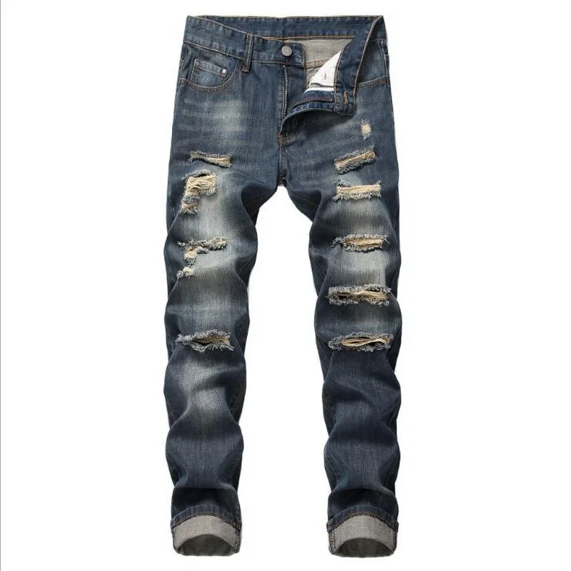 Men Jeans Black Gray Elastic Classical Jeans Stretch Denim ]Pants Streetwear Hip Hop Jeans Denim Pants