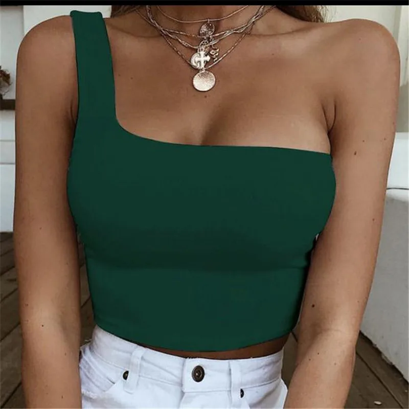 Женский короткий топ на одно плечо майка без рукавов летняя пляжная модная