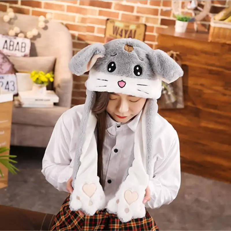 grey hamster Забавный слон кролик шапка единорог с ушками движущиеся плюшевые игрушки мягкие креативные животные шляпа милый подарок на день рождения для детей девочка - Цвет: grey hamster