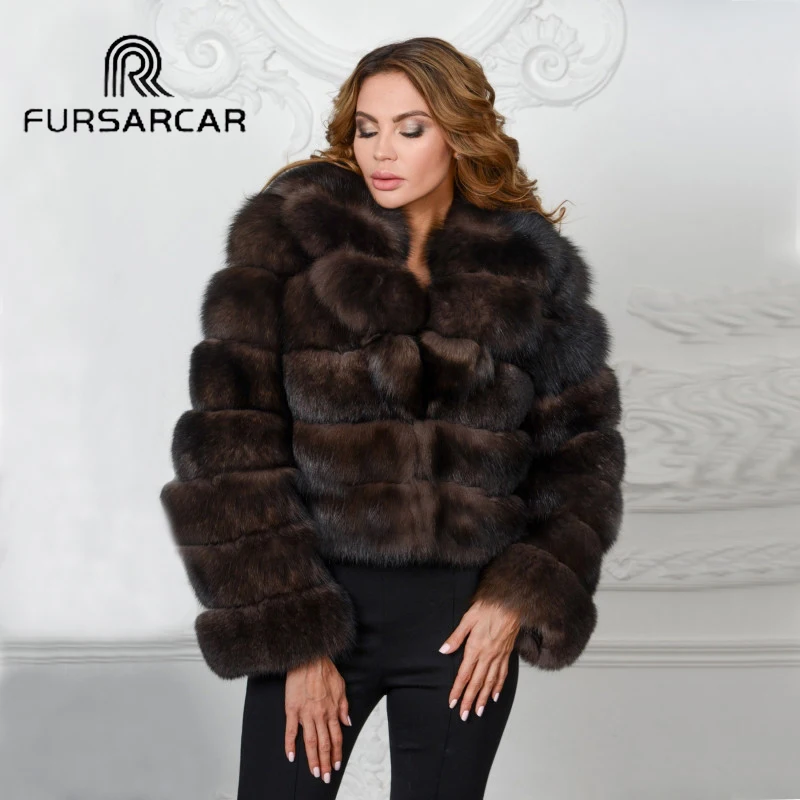 Женская куртка из натурального Лисьего меха FURSARCAR роскошная зимняя натуральной