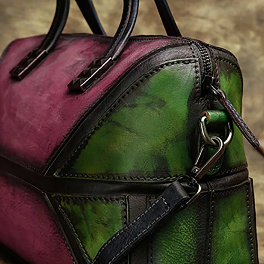 Женская сумка из натуральной кожи с вставками ручной работы ручками сумки на