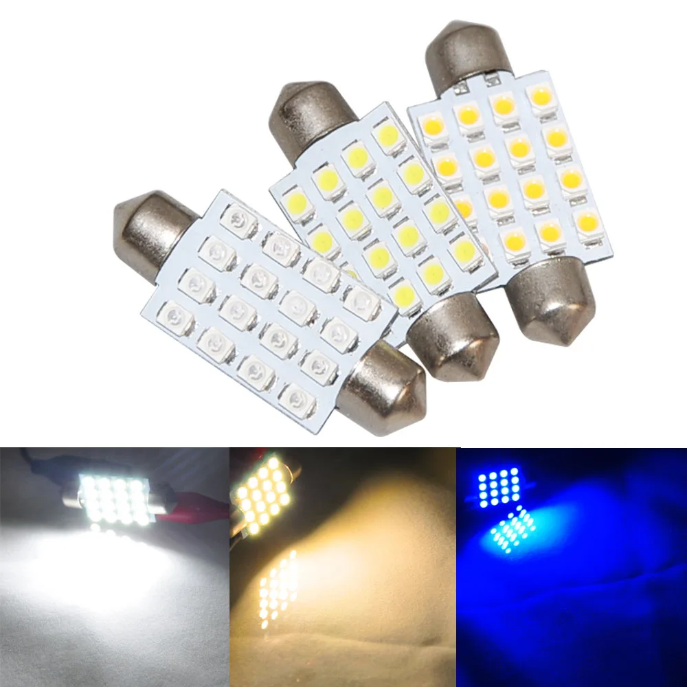 10 шт. купольная гирлянда 41 мм 16SMD 3528 Светодиодный 1,0 Вт белый теплый белый синий лампы Интерьер 560 купола Карта Магистральные двери 24 В
