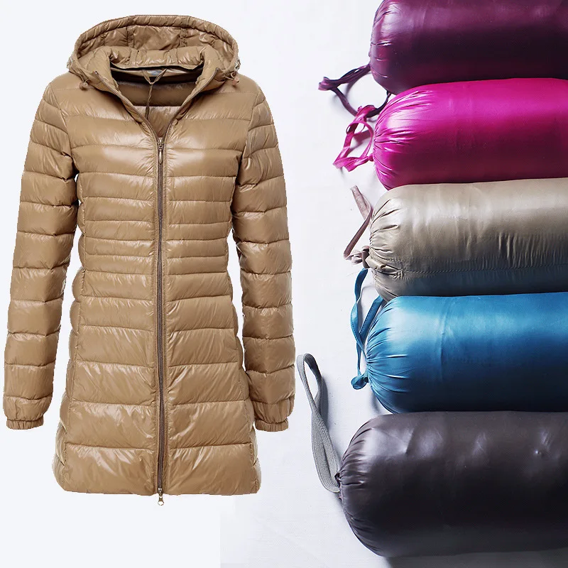 Женское пальто с длинным капюшоном ультра легкая верхняя одежда больших