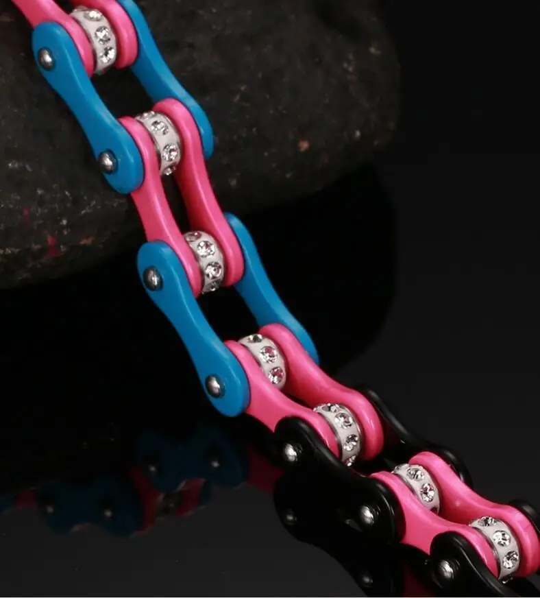 Байкерский браслет из нержавеющей стали с белыми фианитами 10 мм|bracelet stainless