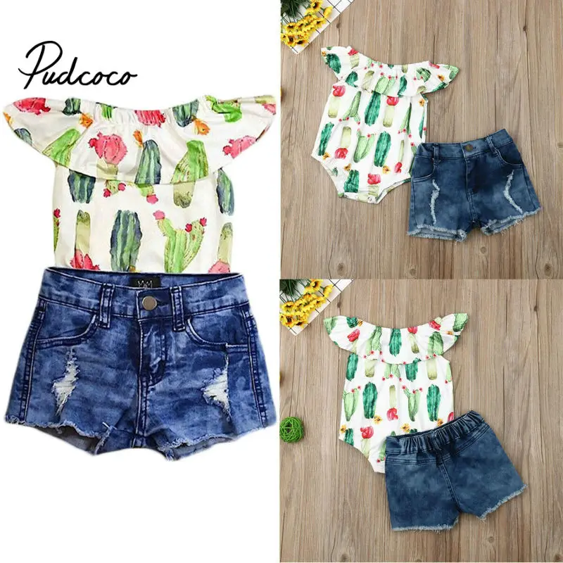 Детский комплект повседневной одежды из 2 предметов короткие джинсовые брюки для