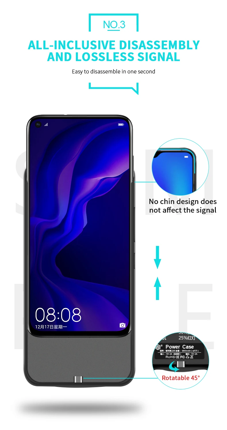 6800 мАч чехол для зарядного устройства для huawei Nova 3 4 Сверхлегкий внешний аккумулятор чехол для зарядки для huawei Nova 3 4 Внешний аккумулятор
