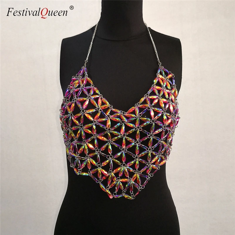Festival queen, новинка, женские топы на бретельках с кристаллами и драгоценными камнями, цветные, ручная работа, полые, в форме сердца, пляжные, вечерние, кроп-топы