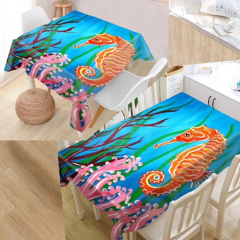 

Best Seahorse Custom Table Cloth Rectangular Oxford Print Waterproof Oilproof Square Table Cover Wedding Tablecloth P~