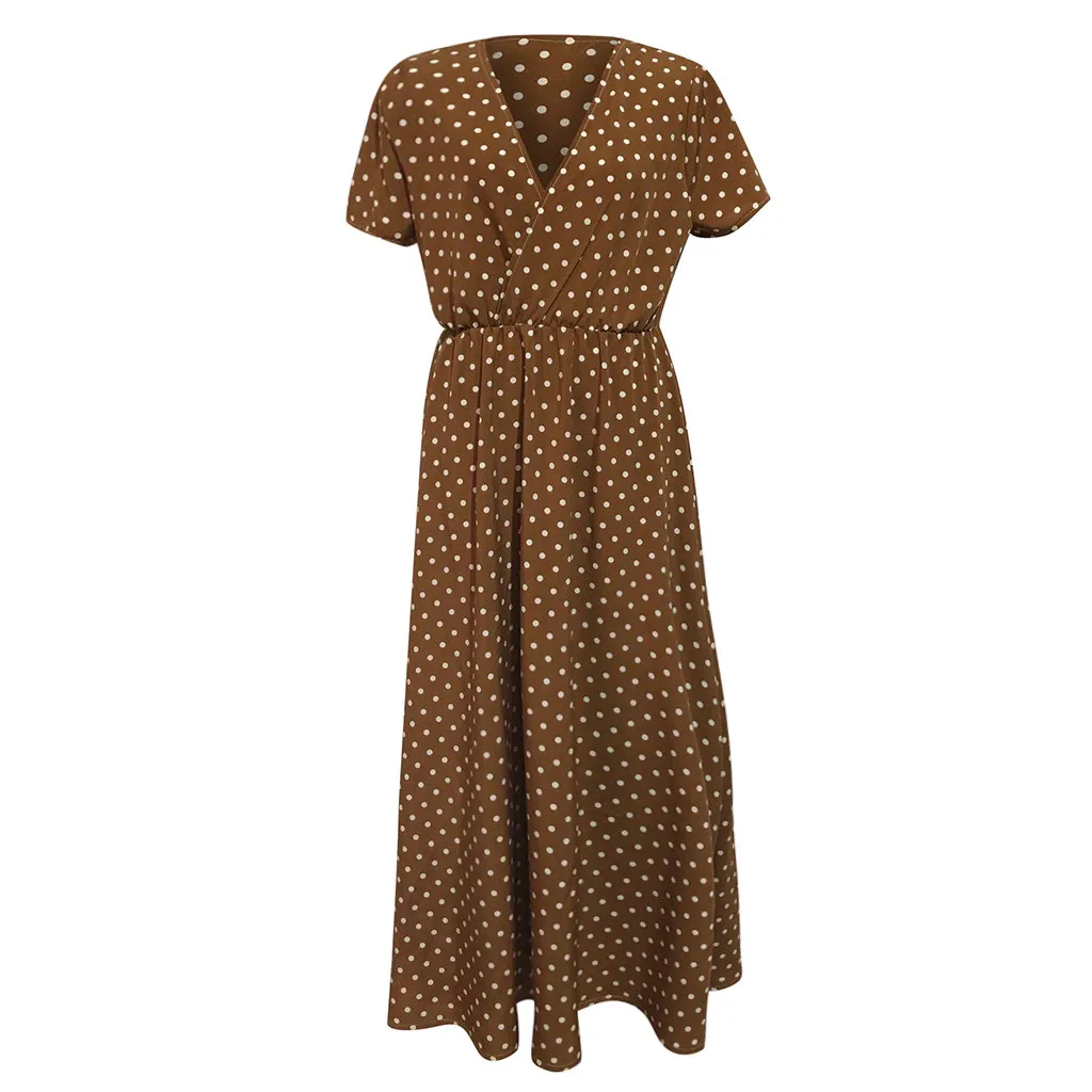 Женское длинное платье в горошек Boho свободные пляжные платья и туники размера