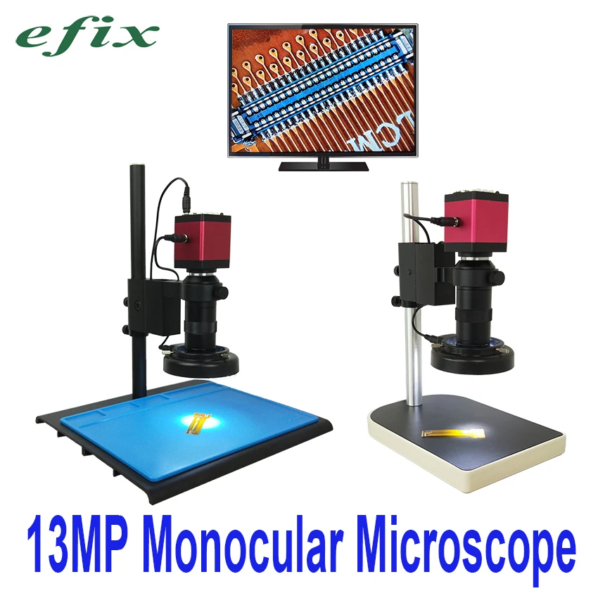 efix 13MP HDMI VGA HD Monocular Microscope Digital Camera+ C Mount lens+56 LED Ring Light+ Stand Repair Phone Soldering Tool