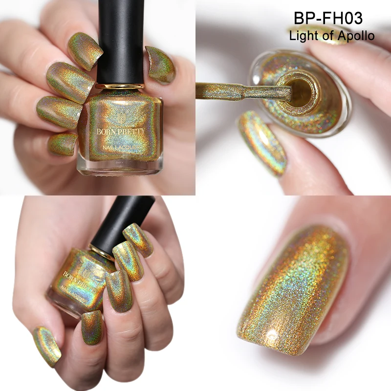 BORN PRETTY Holo flowresh серия лак для ногтей 6 мл Голографический лазерный лак для ногтей сияющий блеск лак для ногтей полуперманентное масло