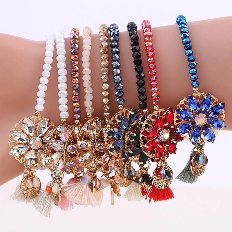 Sehuoran Bracelets &amp Bangles For Woman Copper Shell Crystal Bead With Stone Tassel Bohemian Adjustment | Украшения и