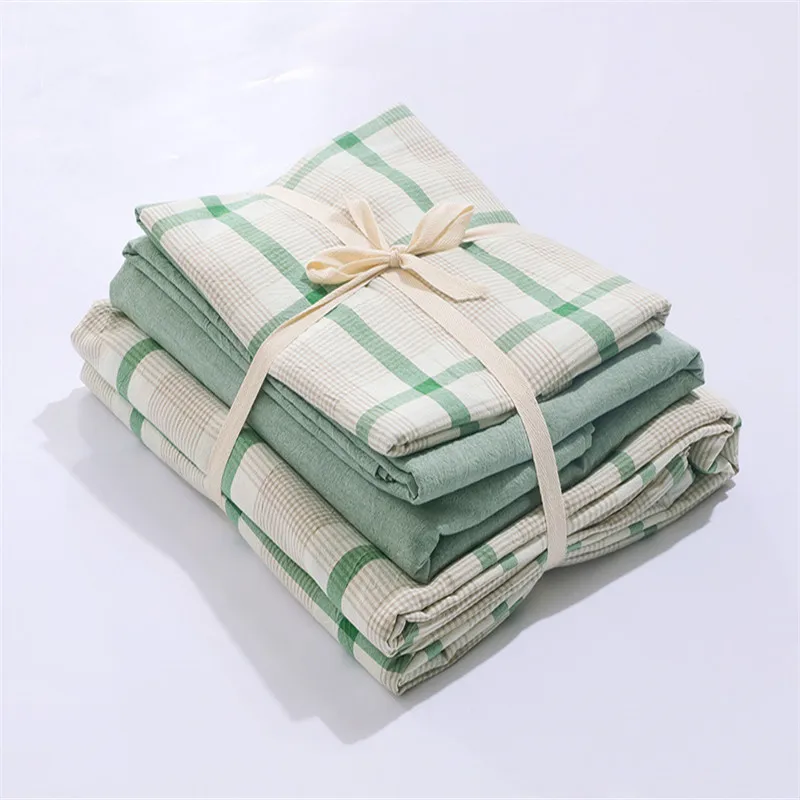 Домашний текстиль 4 Шт. 100% хлопка Постельных Принадлежностей Зеленый решетка