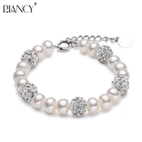 charm pearl jewelry crystal ball bracelet natural freshwater adjustable pearl bracelet 925 sterling silverfor women wedding gift
