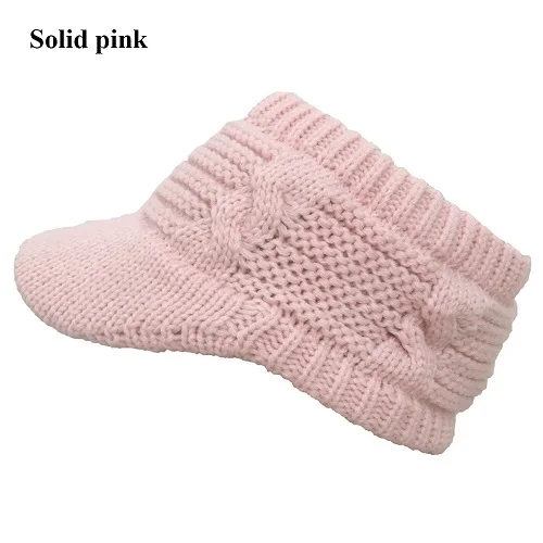 solid pink hat Женский хвостик бини зимняя теплая шерстяная вязанная шапка Пустой Топ эластичные шапочки модные женские уличные шапочки вязаная шапка - Цвет: solid pink hat