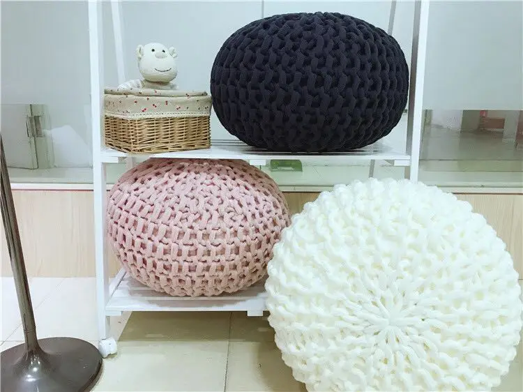 Высококачественная шерстяная круглая подушка ручной вязки POUF оттоманка для