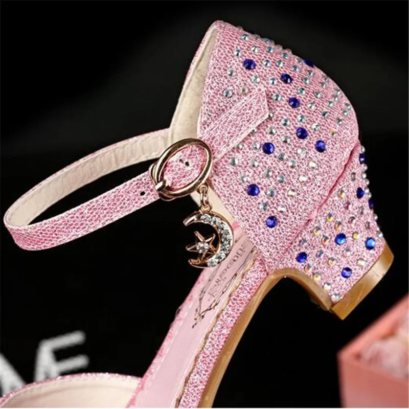 

New Children Crystal Performance Shoes Princess Baby Party Dance High-heeled Girls Leather Shoes Kids Toddler Single Shoes 018