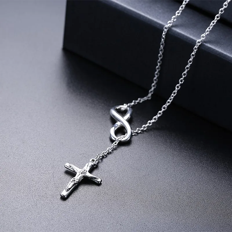 New Stylish Silver Cross Pendant Infinity Symbol Long Link Chain Fashion Necklace Women Popular Jewelry | Украшения и аксессуары