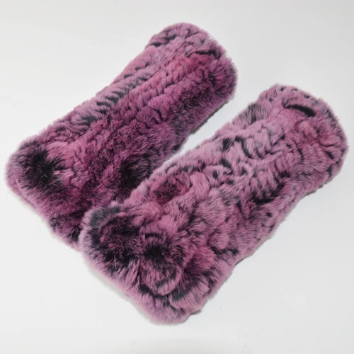 purple Новинка Хорошие эластичные Для женщин из натурального меха кролика Рекс, перчатки, варежки без пальцев модные зимние утепленные сапоги с мехом кролика меховые варежки - Цвет: purple