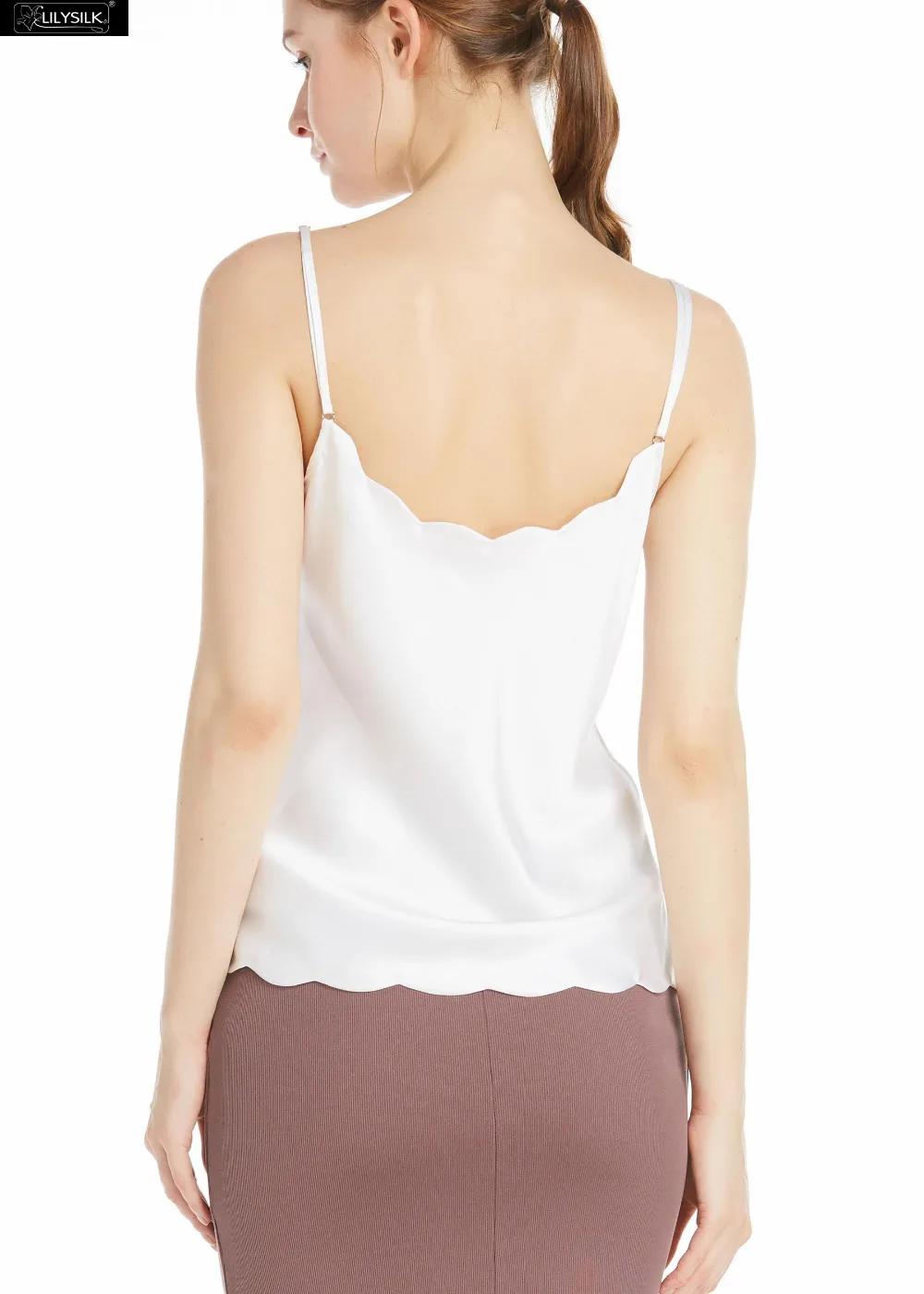 LILYSILK Camisole Топ для женщин шелк 16 мм удобные Essentials Белый Scalloped Trim милый Lingrie дамы