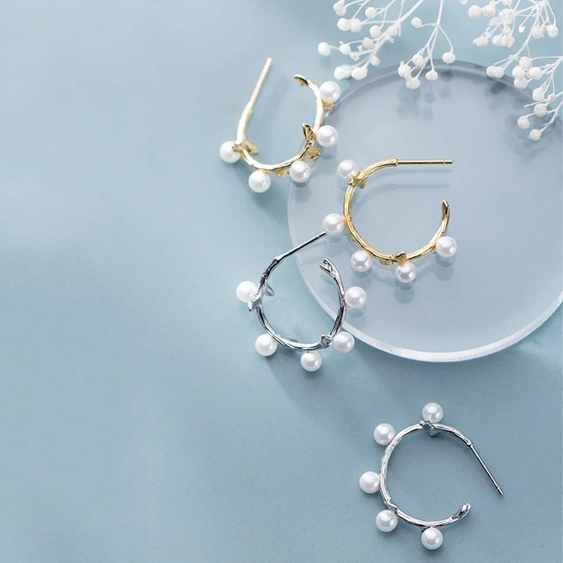INZATT Trendy Geometric Pearl Hoop Earrings Real 925 Sterling Silver Fine Jewelry For Fashion Women Party Cute Accessories Gift