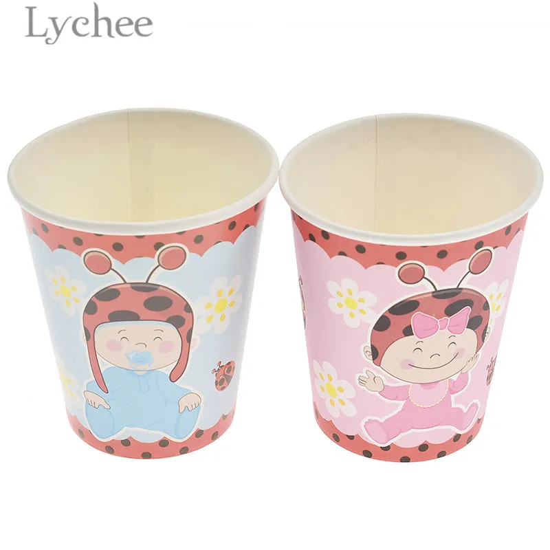 Lychee 36 шт. набор посуды с рисунком божьей коровки для вечеринки синяя и розовая