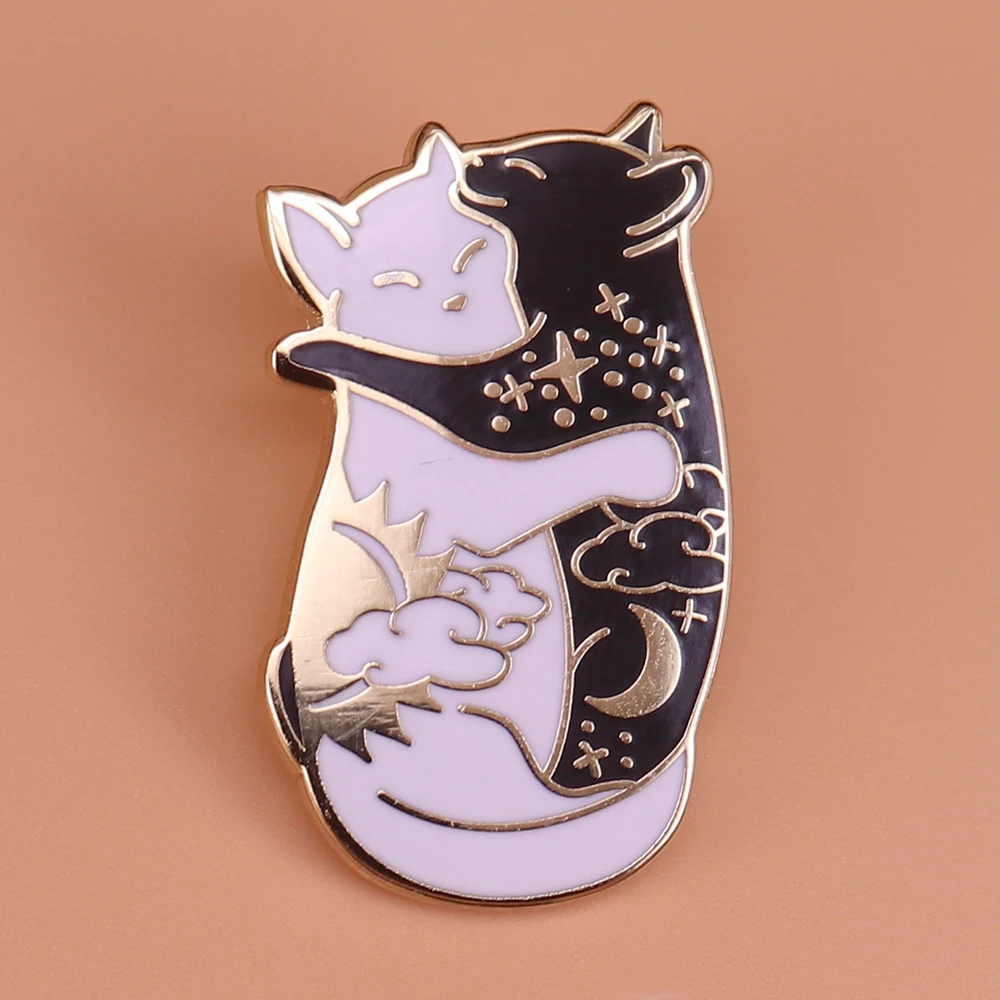 

Cute Day and night hugging cat enamel pin Celestial Yin yang cat badge pair of cats brooch couple gift galaxy animal jewelry