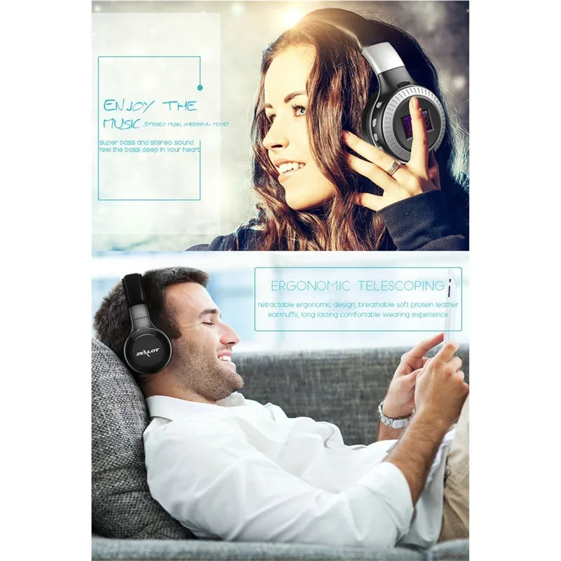 Bluetooth наушники с активным шумоподавлением. Наушники с микрофоном. Качественный бас. Встроенный адаптер SD/TF карты, FM приемник