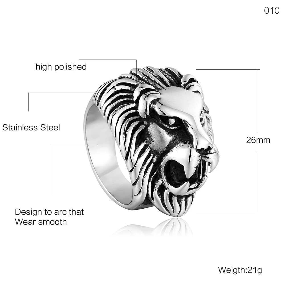 VPK агрессивное кольцо в стиле рок/панк из титановой стали с головой льва оптовая