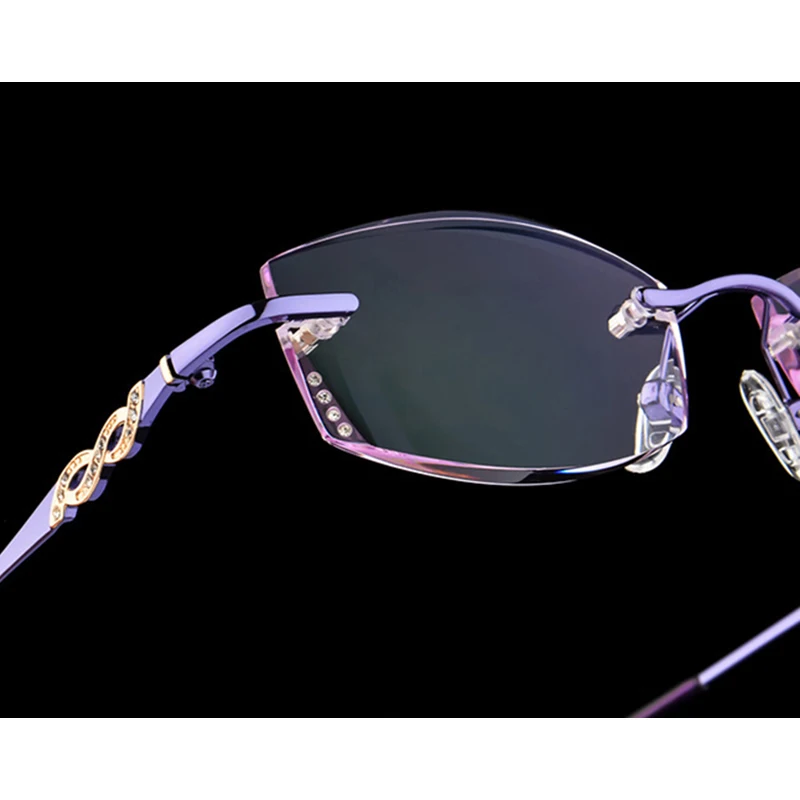 Fashion Rhinestone Reading Glasses magnifier Women Diamond Cutting Rimless Gold Purple Readers Presbyopic Eye D5 | Аксессуары для