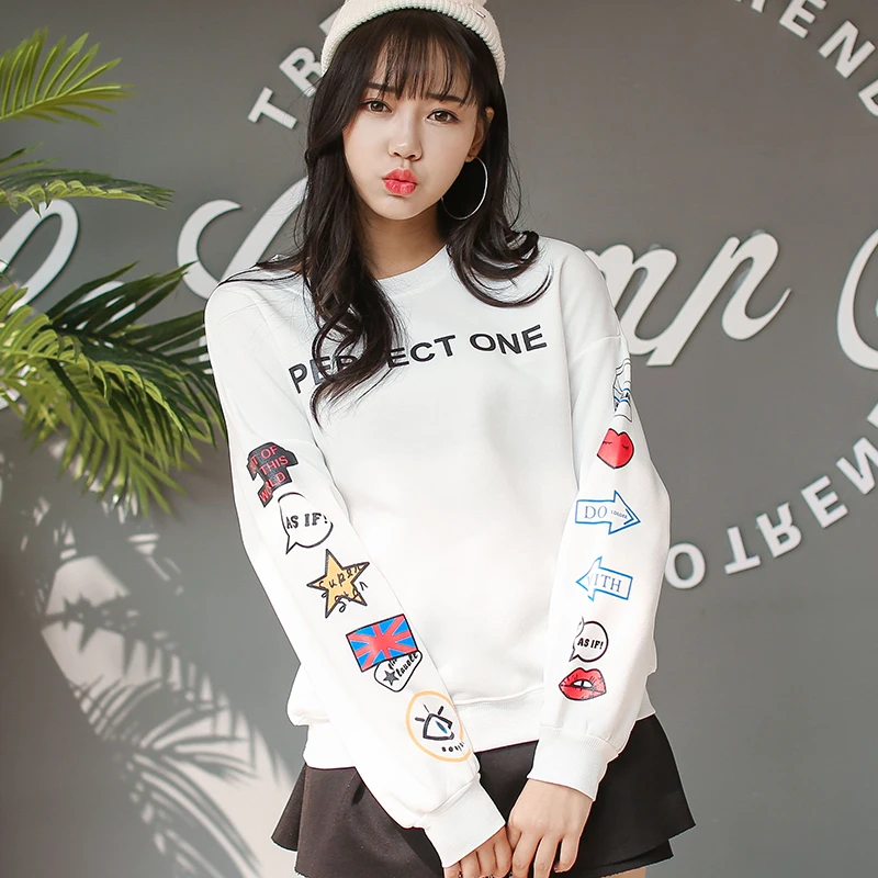 New Cartoon Anime Harajuku Sleeve Print Plus Velvet Thick Sweatshirts Female Student Shirt Lazy Fashion Women's Clothing | Женская