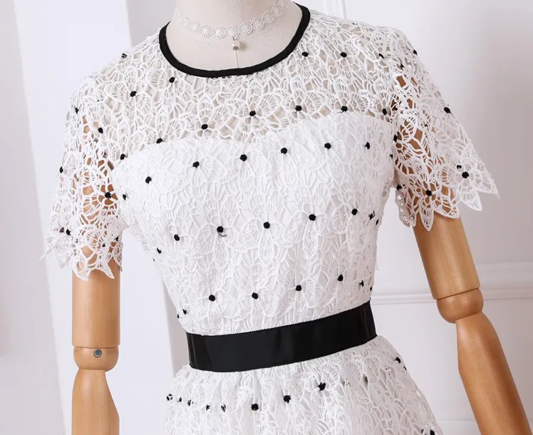 Женское платье торт SHTONGHUA Летнее белое в горошек с оборками винтажное