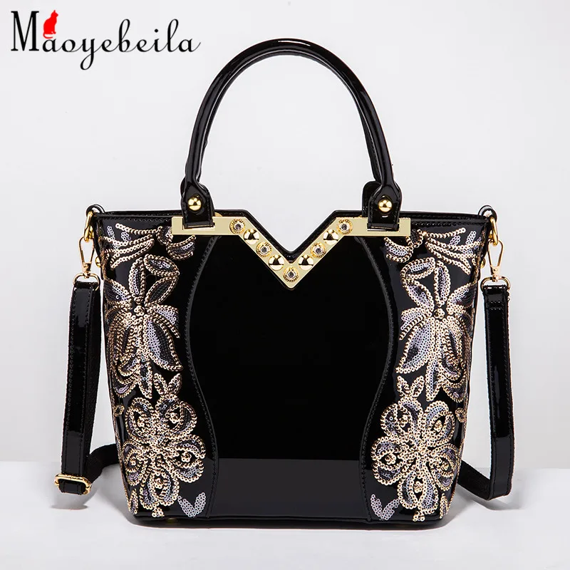 Новая модная Яркая кожаная женская сумка с вышивкой через плечо Портативная для