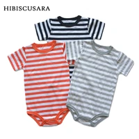 striped summer baby infant cotton rompers soft breathable bebe boys girls jumpsuit short sleeves