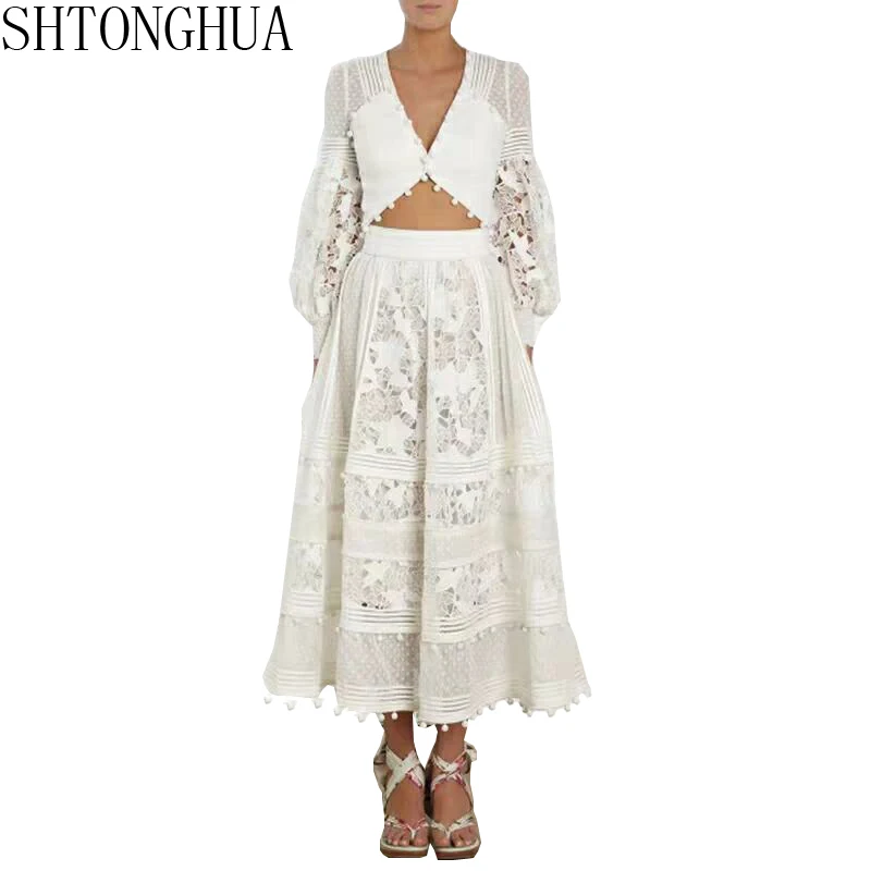 Женское платье макси SHTONGHUA кружевное с глубоким вырезом и высокой