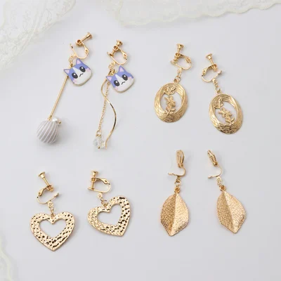 

GRACE JUN 4 Pairs /set Clip on Earrings No Pierced for Women Party Wedding Fashion Luxury Faux Earrings Cute Clip Earrings New