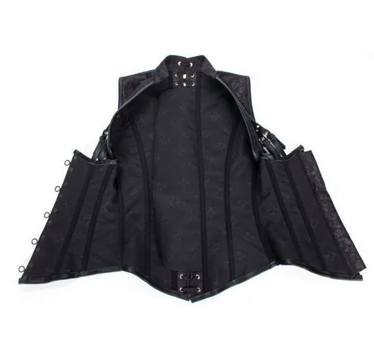 Ретро парчовый готический черный/коричневый Сталь корсет на косточках