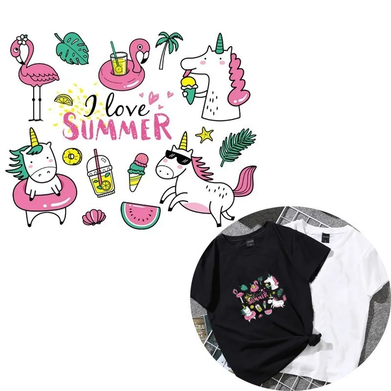 Летний стиль Единорог Железный на переводах наклейки для одежды мультфильм