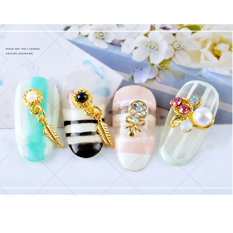 10 шт. роскошные Позолоченные Стразы для ногтей жемчужные украшения 3d модный бант