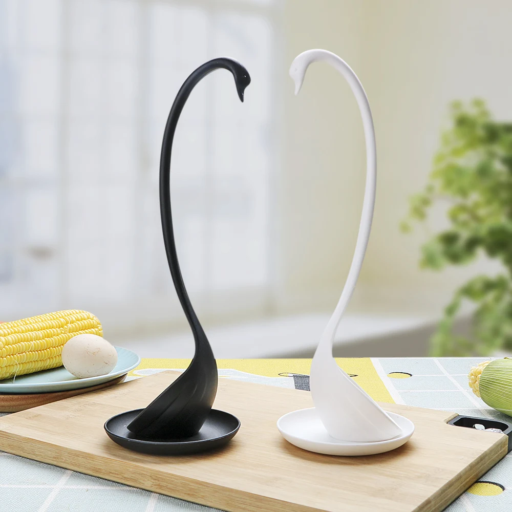 HILIFE Creative PP Ladle Swan Shaped Soup Spoon Cooking Tools Long Handle Spoon Scoop with Tray Cute Kitchen Accessories