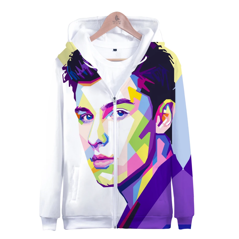 Shawn mendes 3D Толстовка с капюшоном на молнии Женские и мужские толстовки спортивный