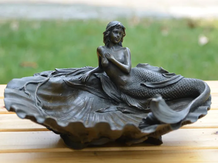 

The mermaid statue bronze ornaments gift wedding celebration fruit birthday gift decoration feng shui ornamentsroom Art Statue
