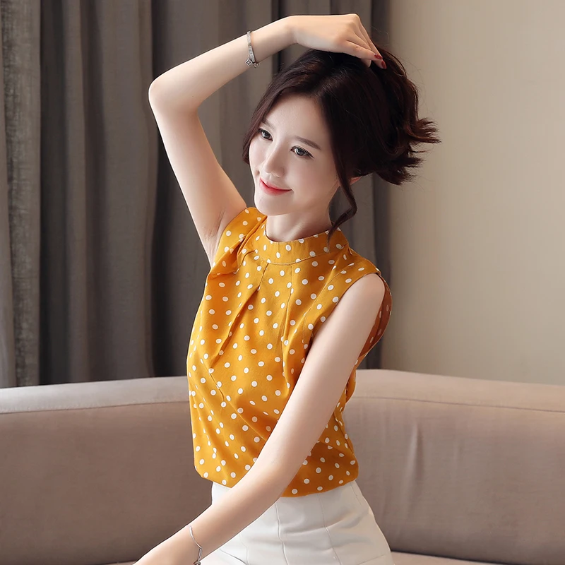 New summer Short sleeveless chiffon blouse Loose Women Tops Slim Fit Soft fashion Casual Chiffon O-Neck Lady shirt 4637 50 | Женская